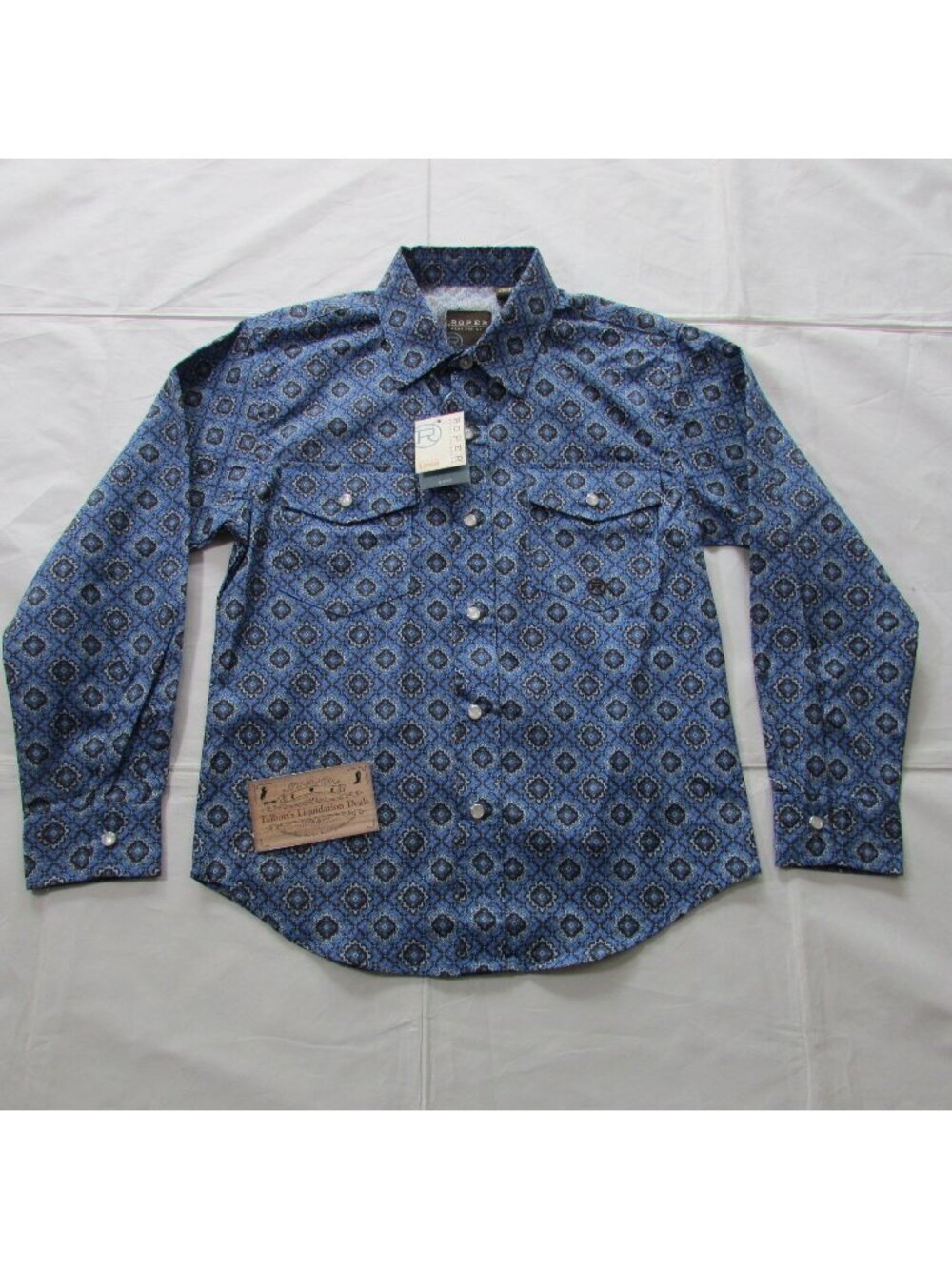 Roper Boy's Long Sleeve Geo Print Snap Shirt Blue